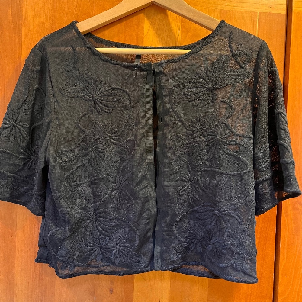 Kay Celine Embroidered black lace topper